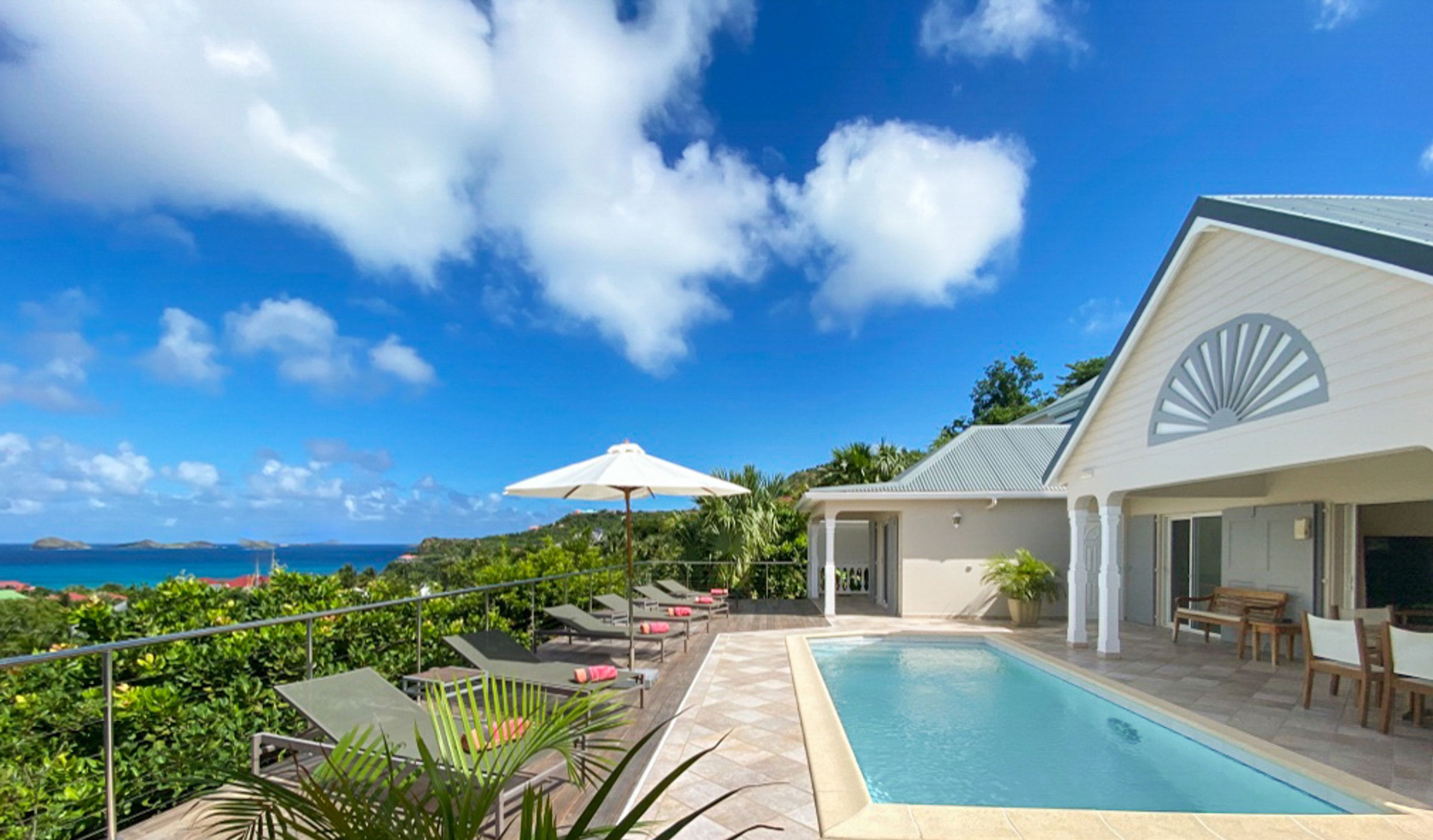 Main view of villa Les Acajous in St Jean, St. Barts