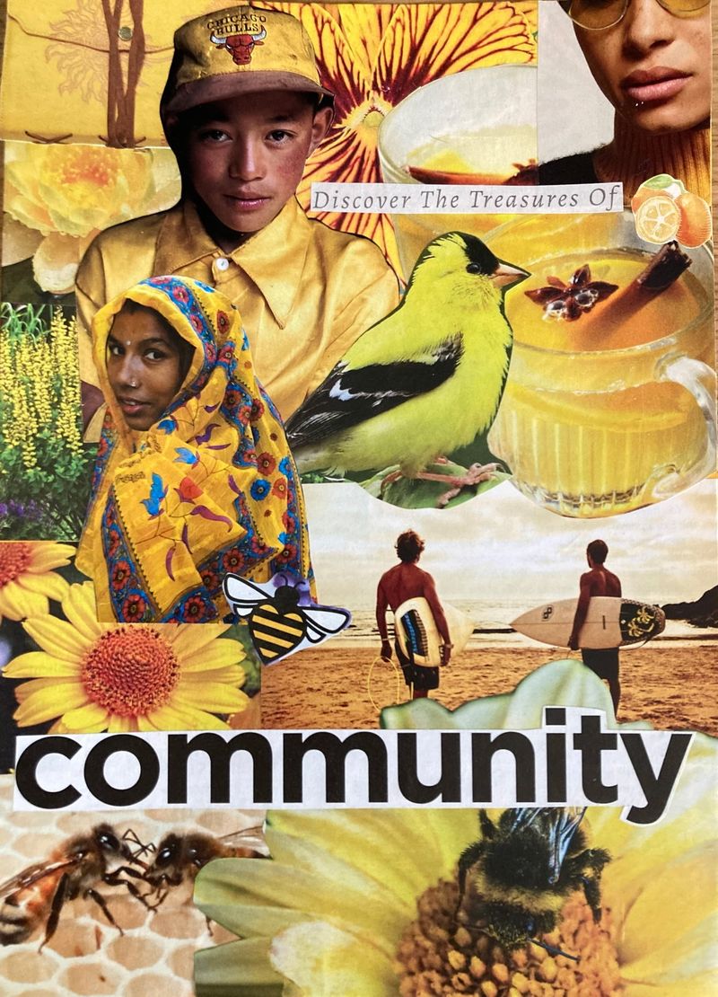 Colorful mixed-media collage artwork by Sabrina