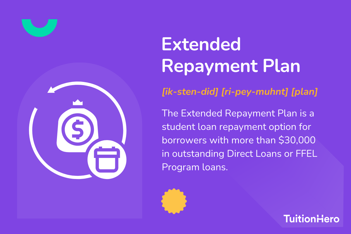 Extended Repayment Plan: The Extended Repayment Plan is a student loan repayment option for borrowers with more than $30,000 in outstanding Direct Loans or FFEL Program loans.