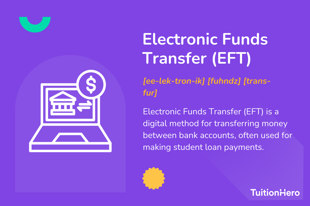 Electronic Funds Transfer (EFT): Electronic Funds Transfer (EFT) is a digital method for transferring money between bank accounts, often used for making student loan payments.