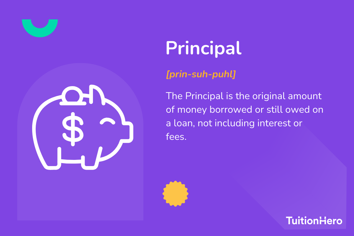 Principal: The Principal is the original amount of money borrowed or still owed on a loan, not including interest or fees.