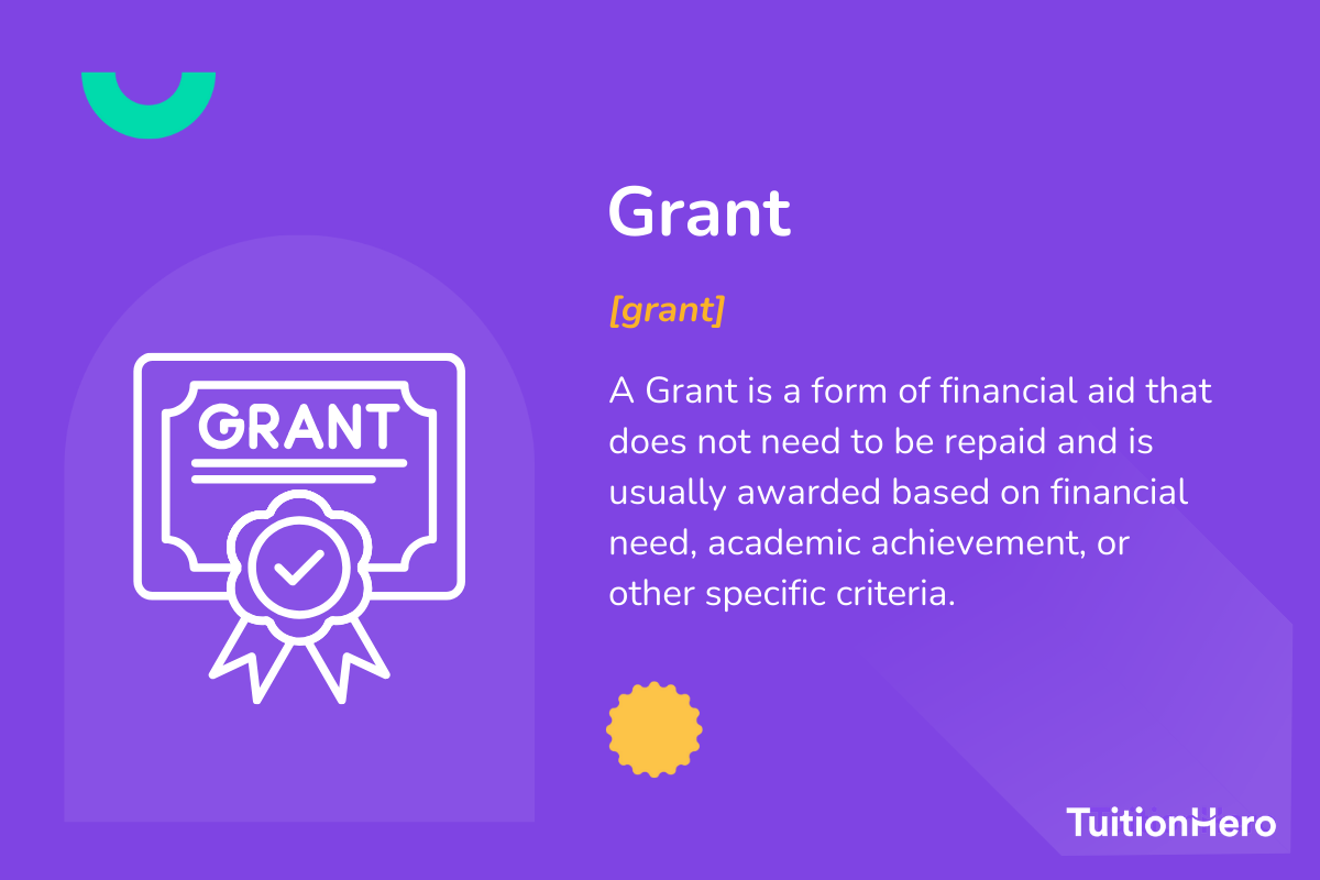 Grant: A Grant is a form of financial aid that does not need to be repaid and is usually awarded based on financial need, academic achievement, or other specific criteria.