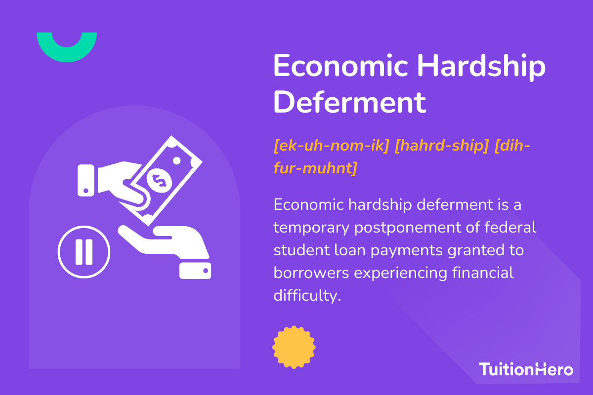 Economic Hardship Deferment: Economic hardship deferment is a temporary postponement of federal student loan payments granted to borrowers experiencing financial difficulty.