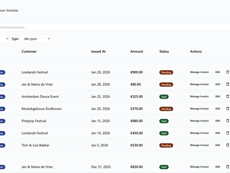 overzicht factuur pagina