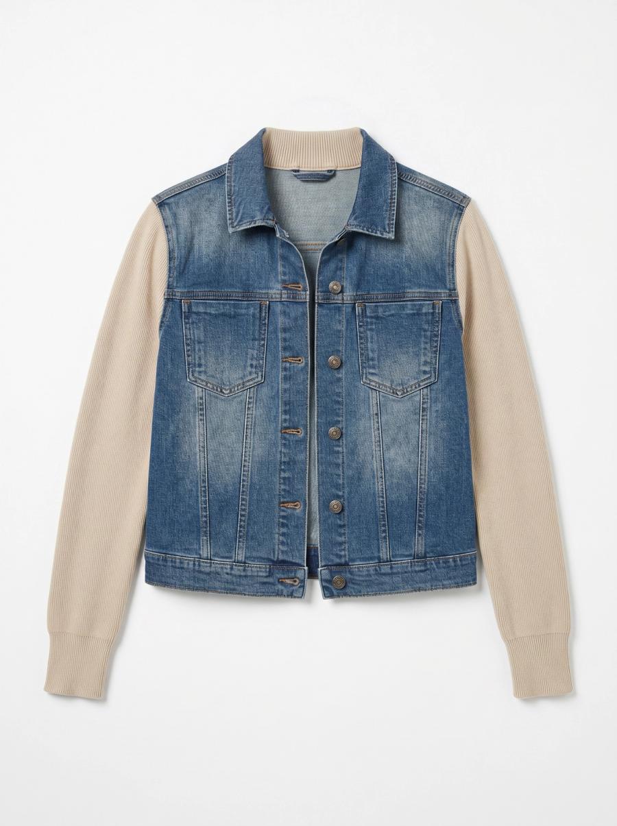 Knit Sleeve Denim Jacket