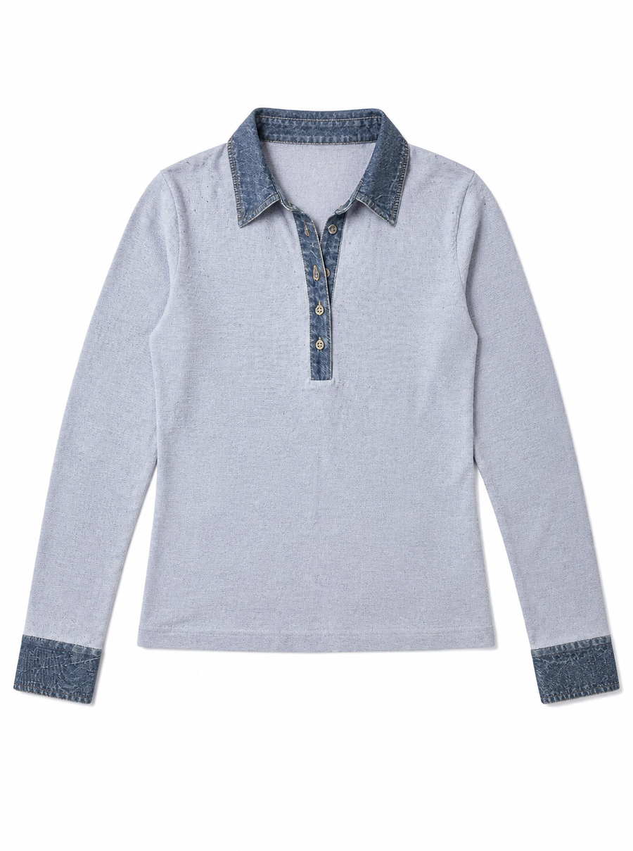 Long Sleeve Denim Collar Polo