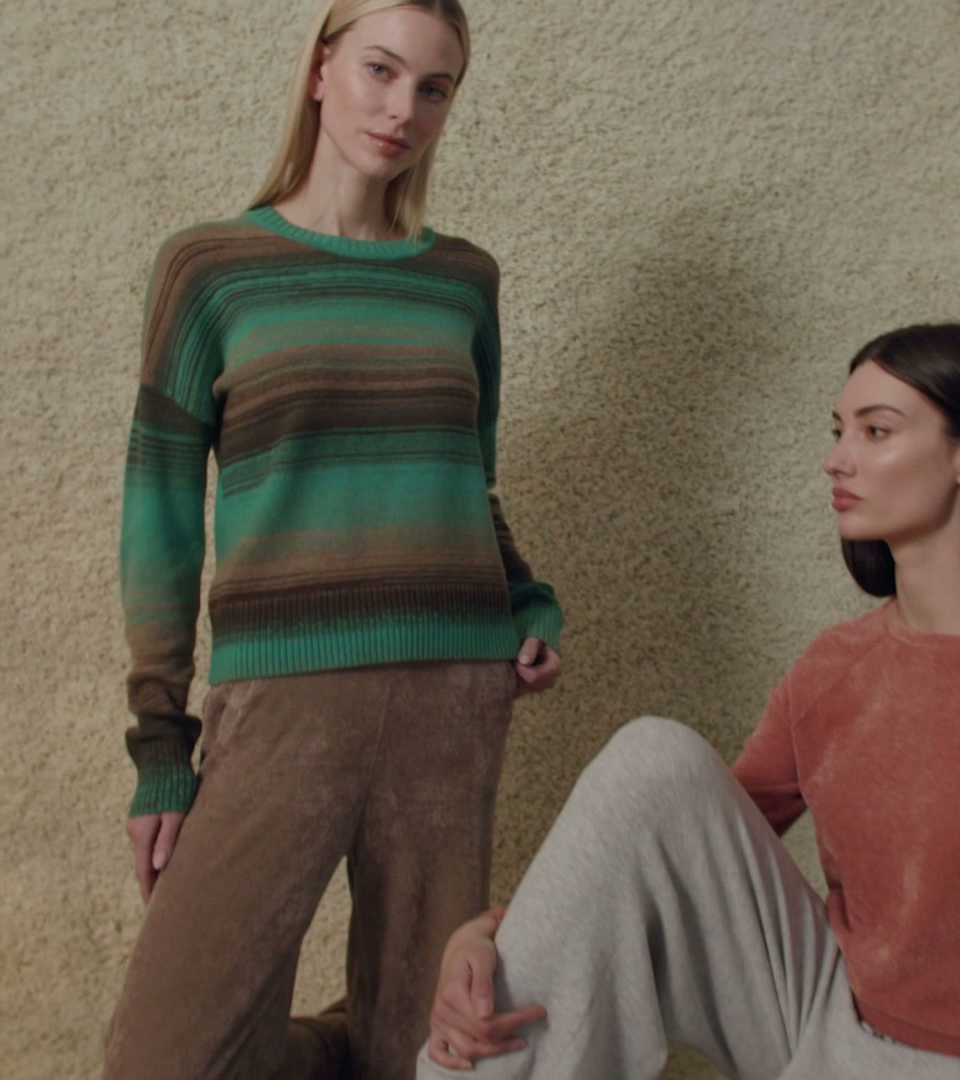 Brushed Wide Leg Pant & Brushed Crew & Multi-Stripe Pant