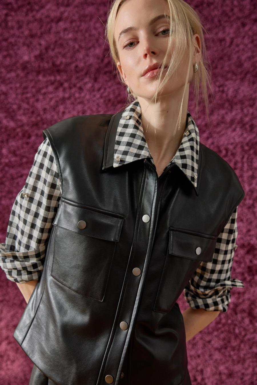 Vest & Rhinestone Gingham Top & Wrap Skirt