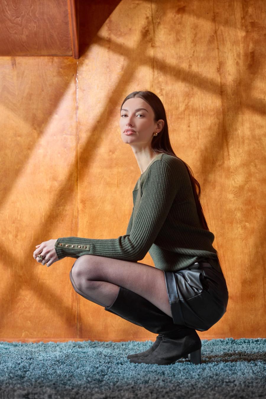 Suede Shoulder Patch Top