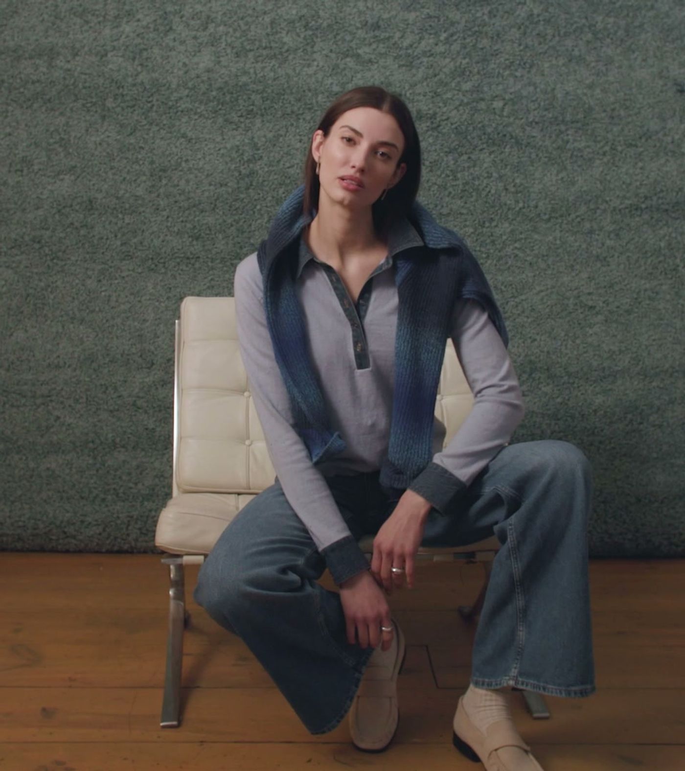 Long Sleeve Denim Collar Polo & Space Dye Shaker Crew