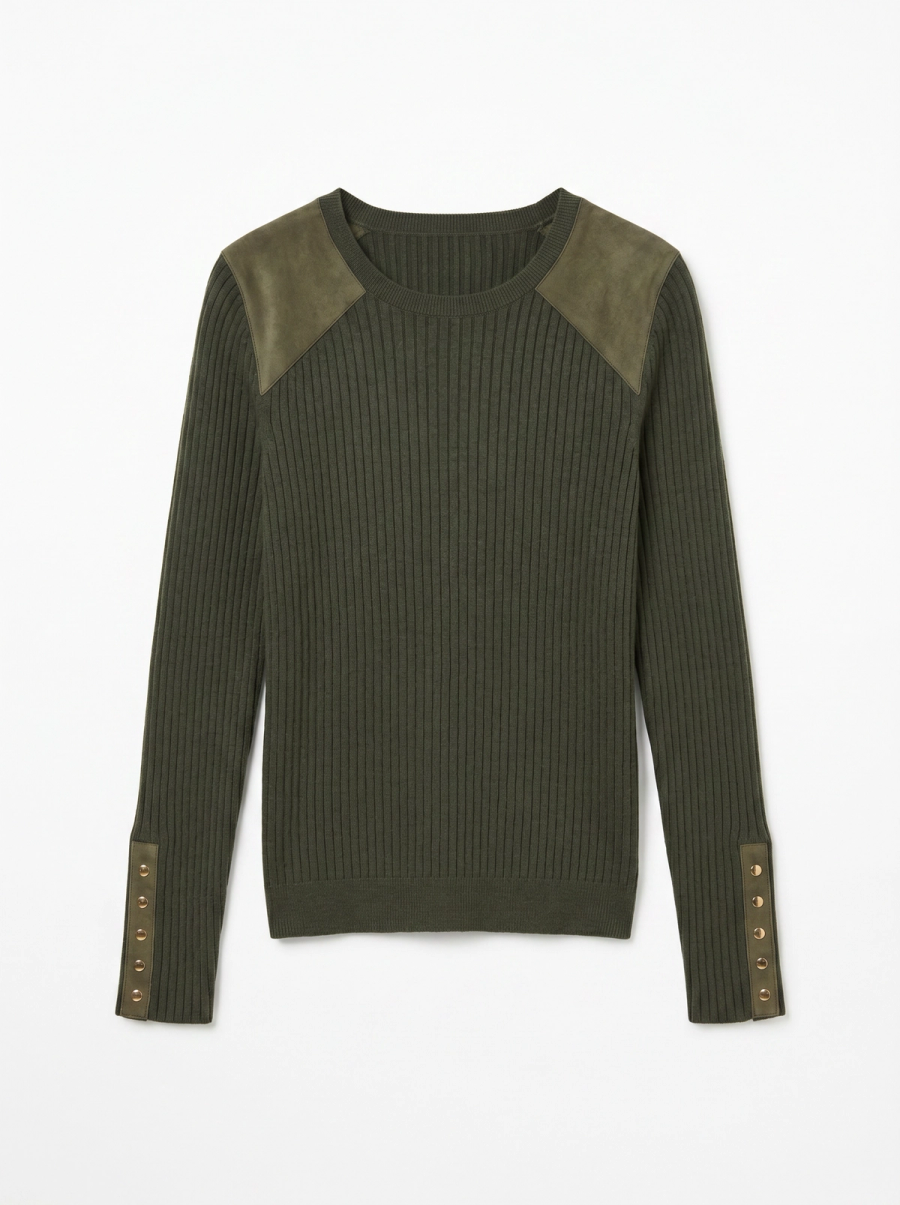 Suede Shoulder Patch Top