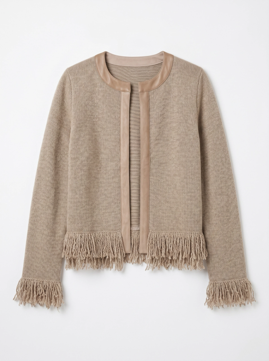 Suede Trim & Fringe Cardigan