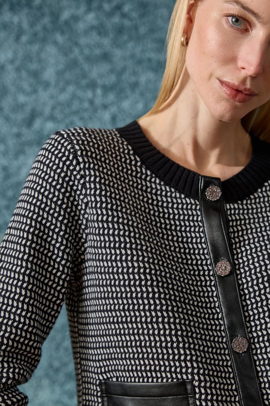 Stone Button Trim Cardigan
