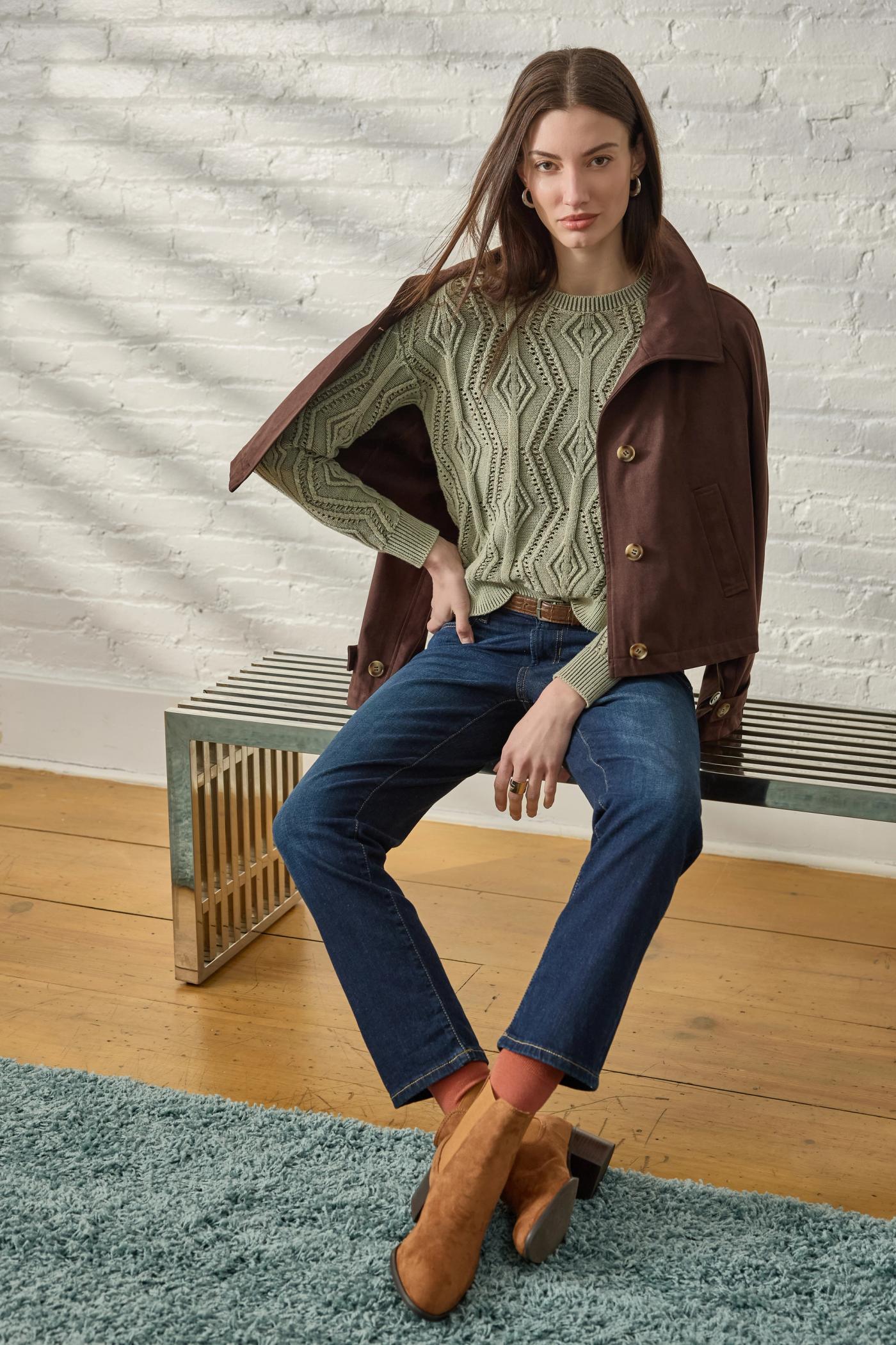 Pointelle Crew & Suede Crop Trench