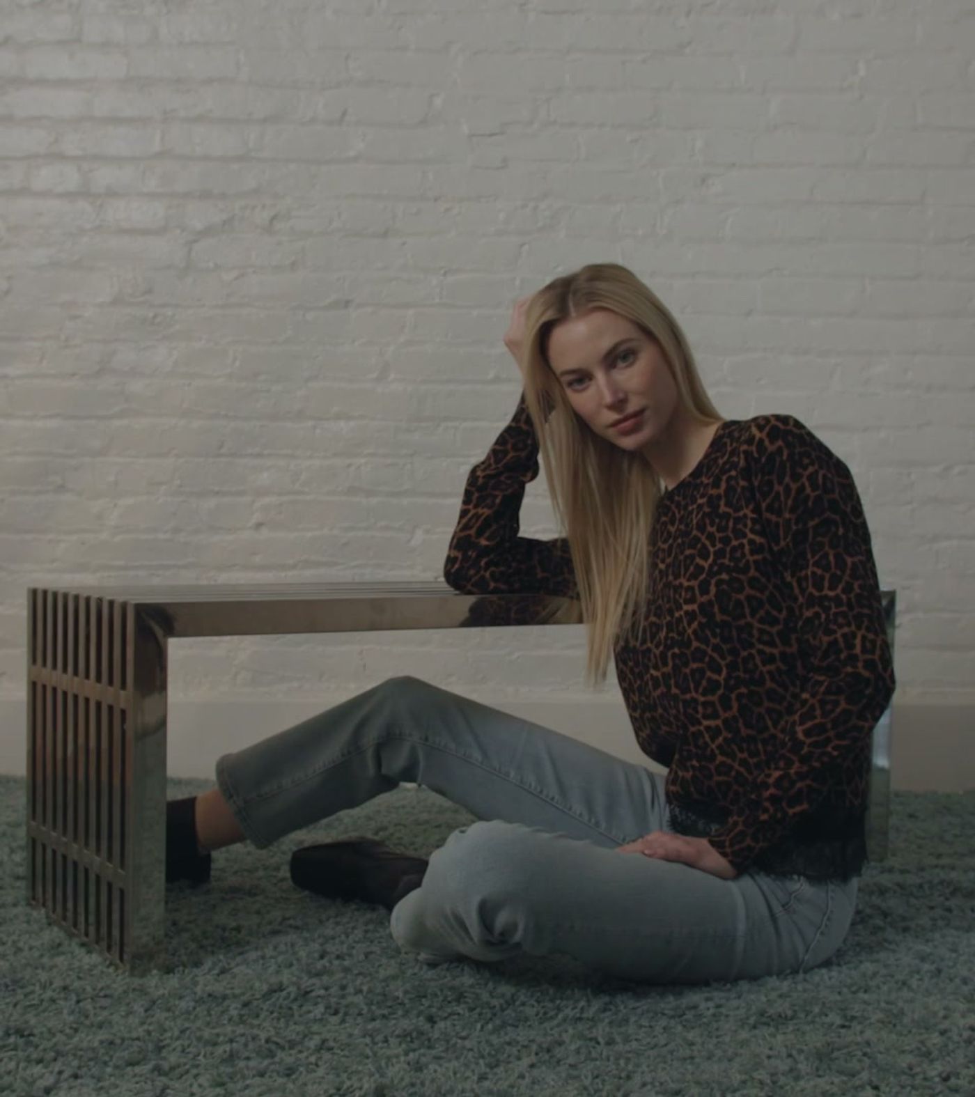 Leopard Print Lace Trim Crew