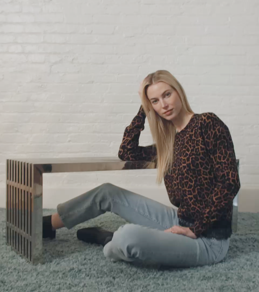 Editorial photo of a model in tailored knitwear