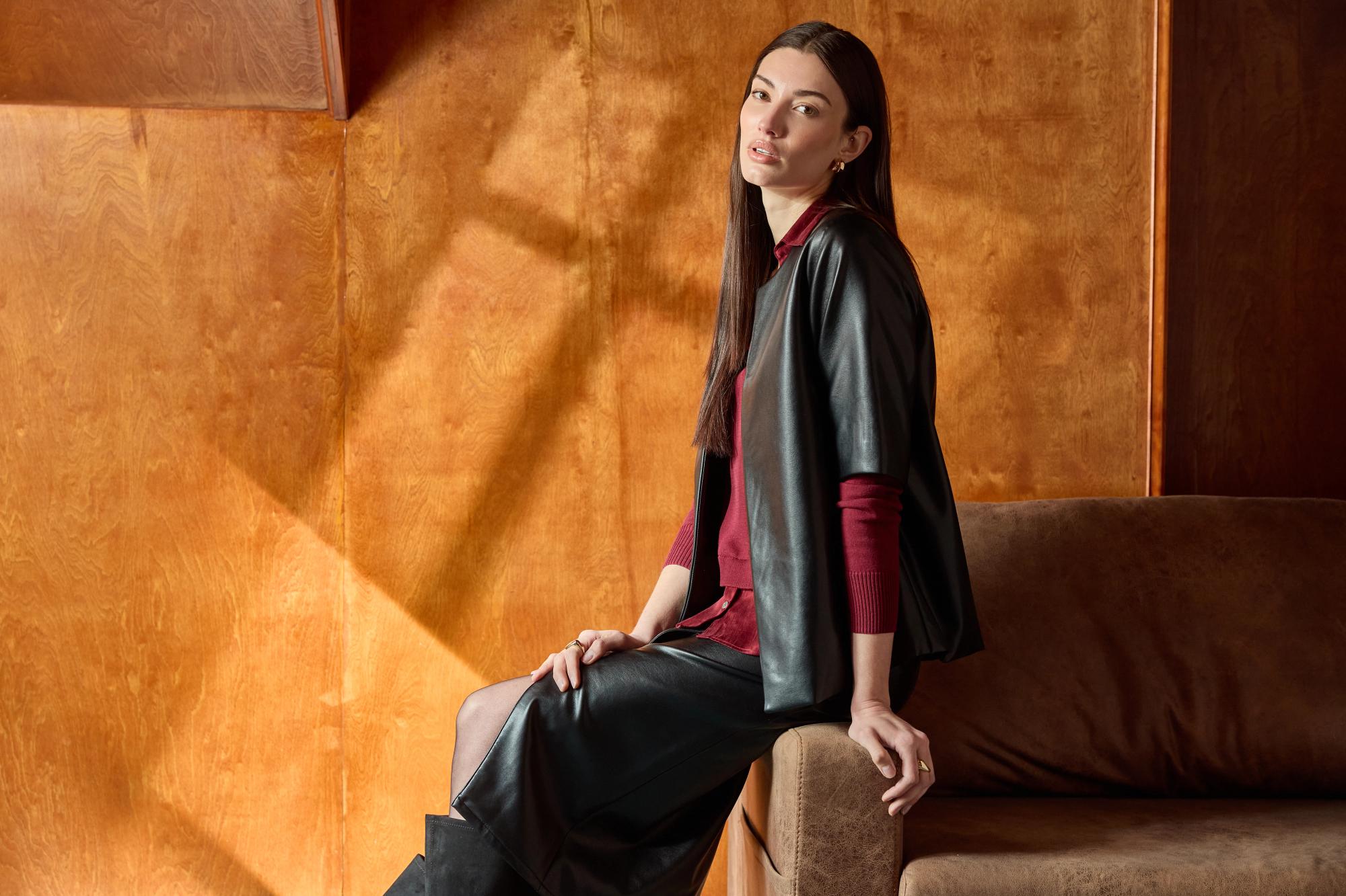 Long Collarless Jacket & Washed Rayon 2-Fer