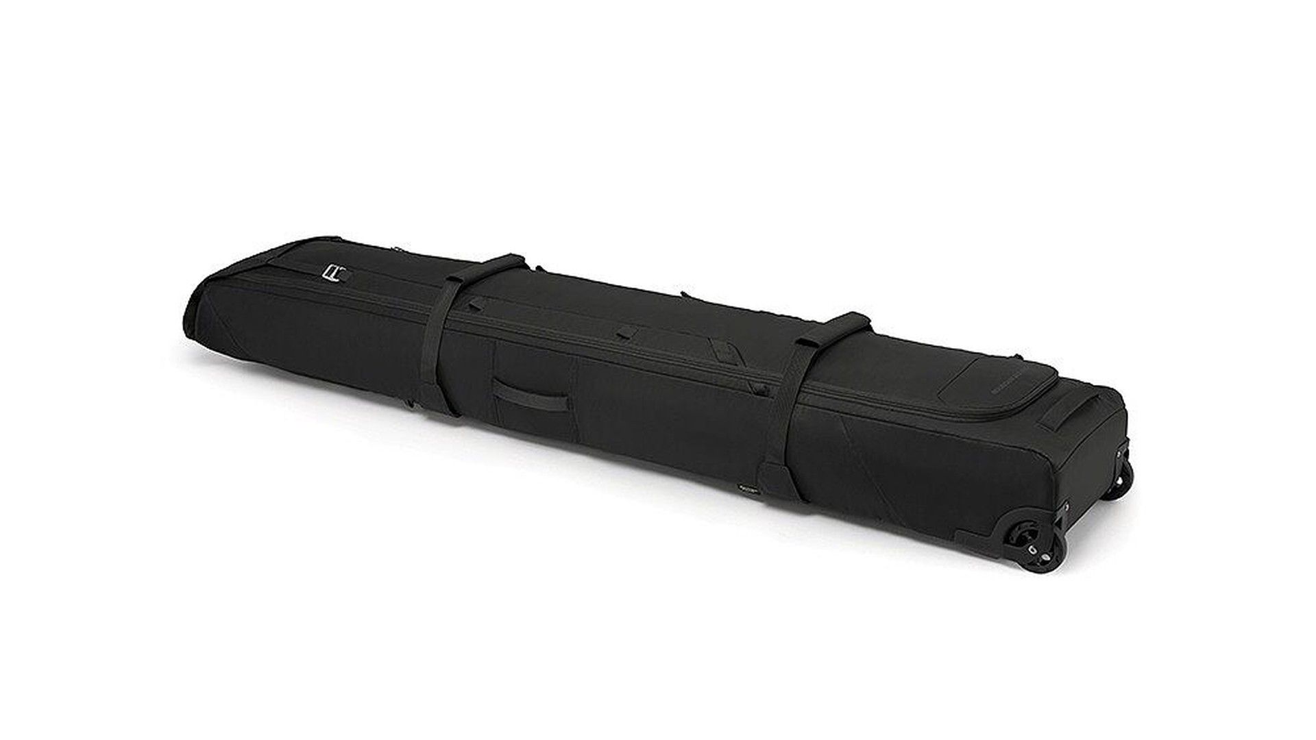 Black Osprey Mountain Bound Roller wheeled ski bag on a white background