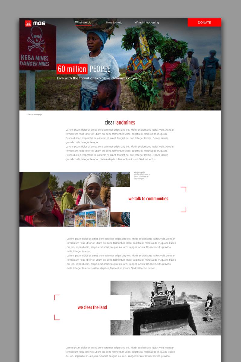 Mines Advisory Group website refresh What We Do - Clear Landmines page partially faded out towards the bottom.