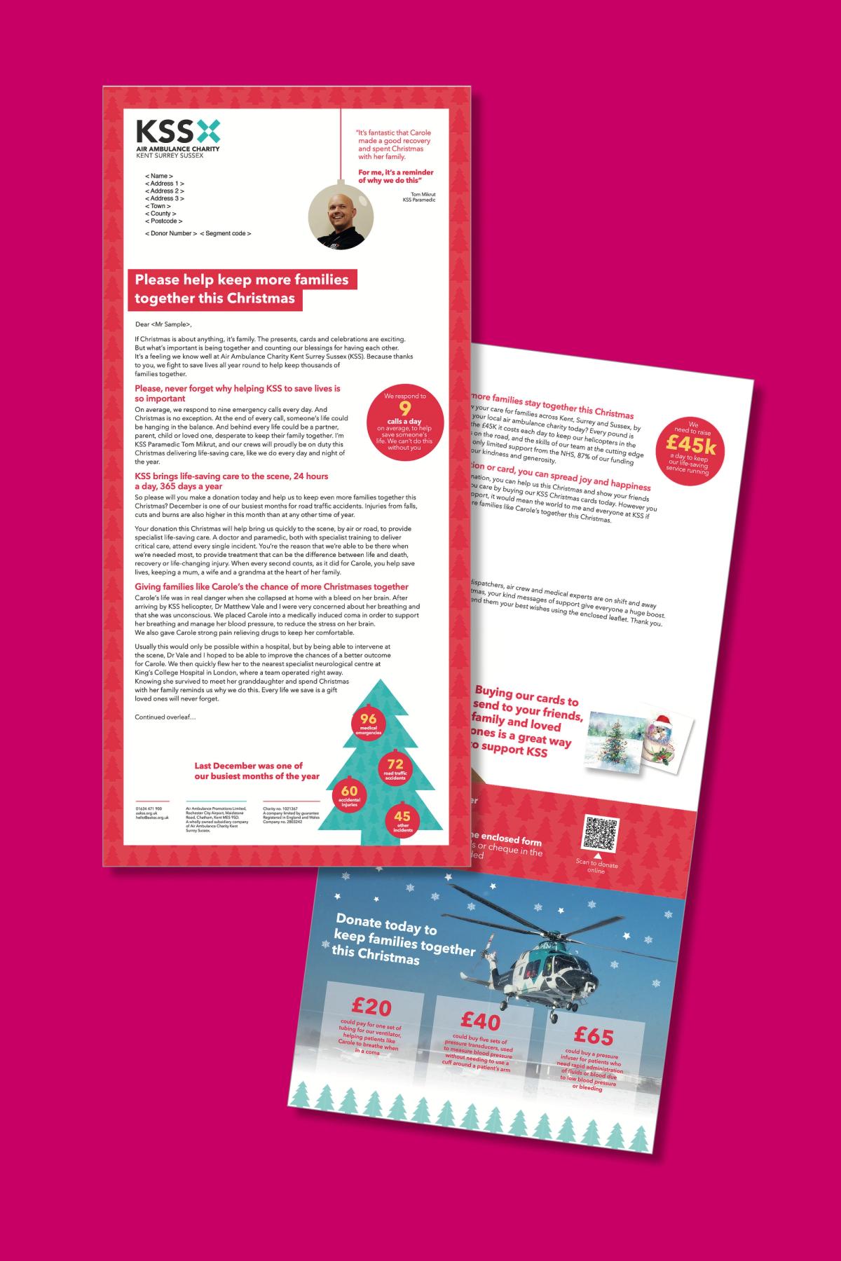 KSS Air Ambulance Christmas campaign donation letter with details of how to give.