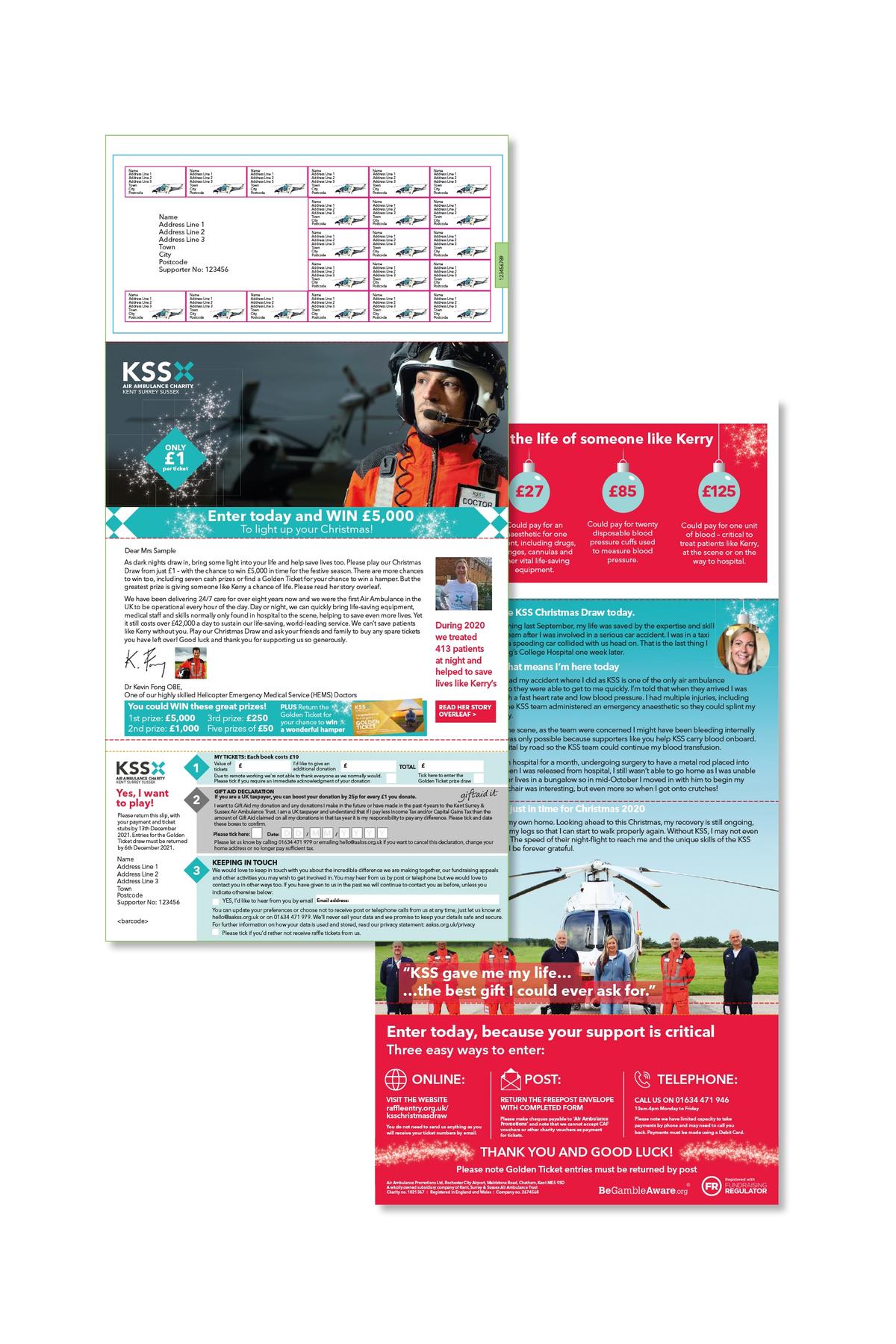 KSS Air Ambulance Christmas appeal campaign letter and form.