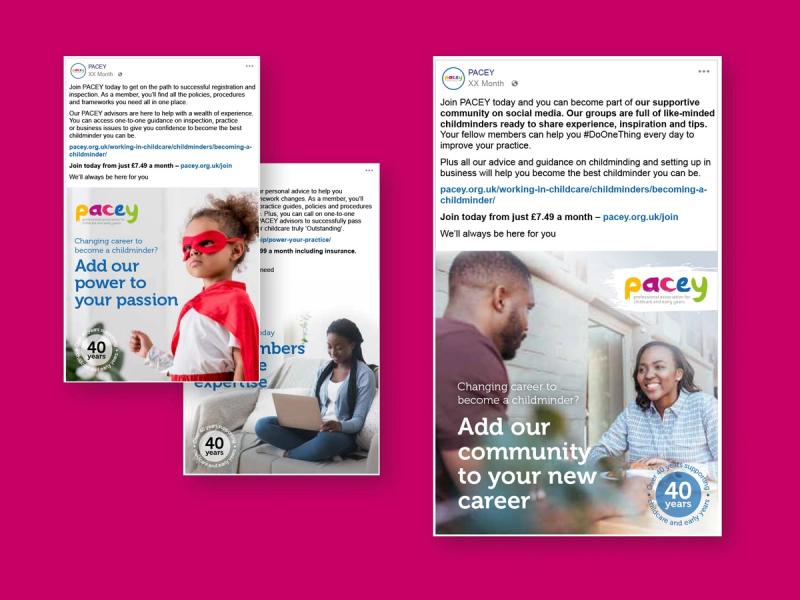 PACEY social media marketing posts displayed stacked and next to each other.