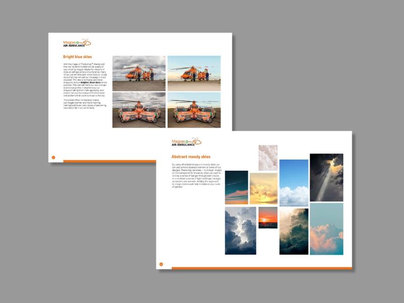 Magpas brand guideline brand inner pages showing usage of various Photography.