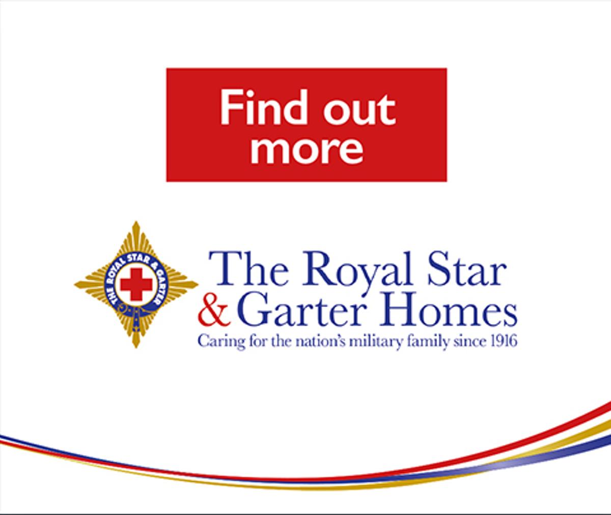 Royal Star and Garter - End plate with a Find out more button and a logo for The Royal Star & Garter Homes.