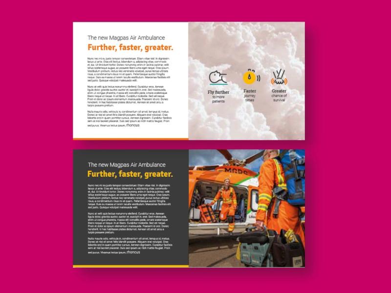 Magpas impact report inner spreads showing text, icons and images.