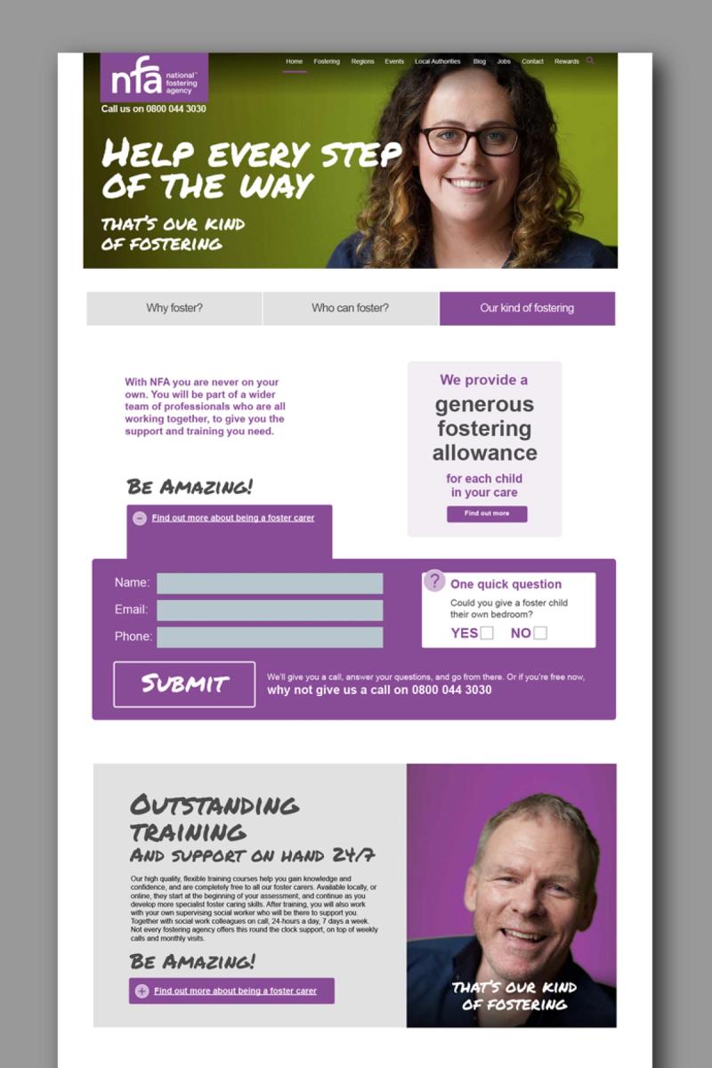 National Fostering Agency campaign website landing page top.