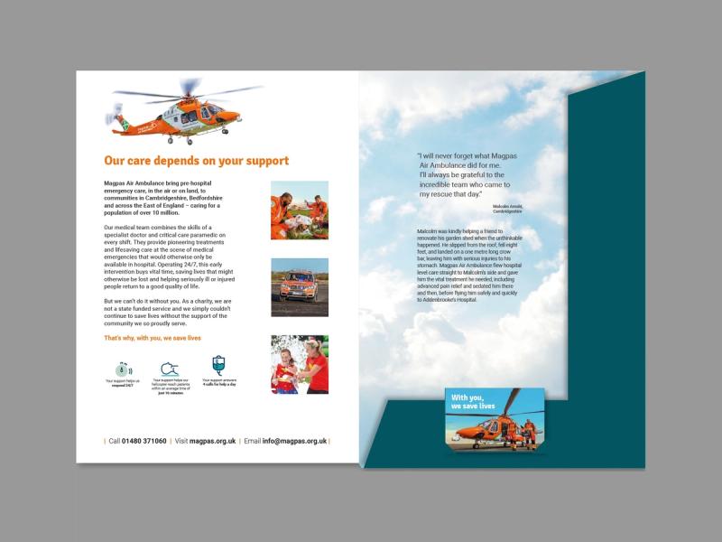Magpas Air Ambulance fundraising campaign open folder to contain materials.