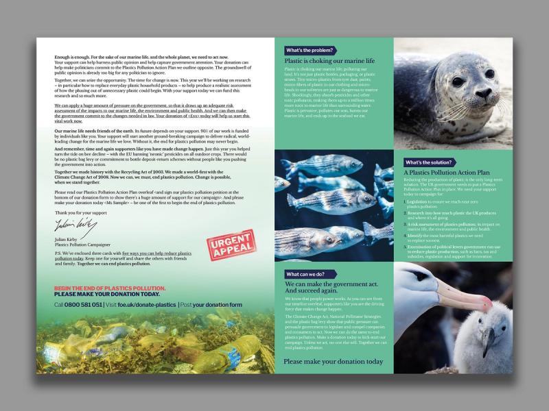 Friends of the Earth - Ocean plastic campaign urgent appeal folded letter.