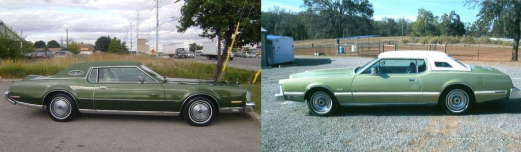 1975 Ford Thunderbird on left, 1973 Lincoln Continental Mark IV on the right (WBTV)