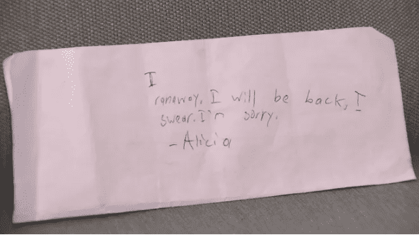 Handwritten note from Alicia to her parents (Glendale Police Department)