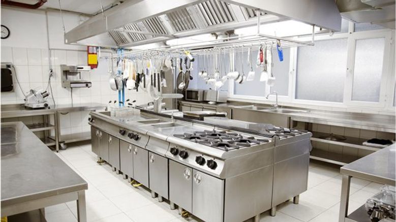 Modern commercial kitchen in Ireland with stainless steel catering equipment — professional setup for restaurants, cafes, and hospitality businesses