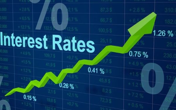 Upward trending chart showing percentage increases in business interest rates..