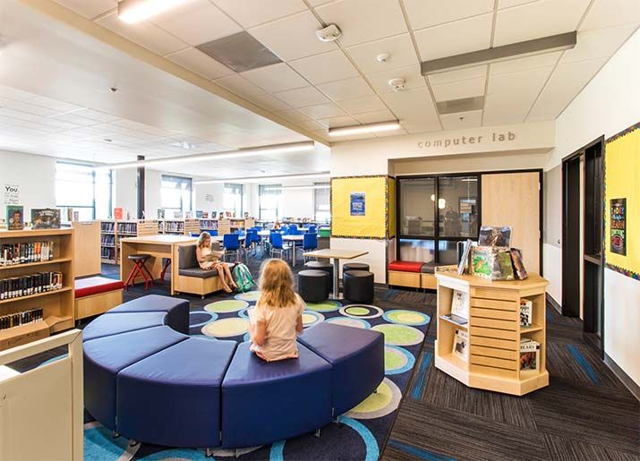 Jemtegaard Middle and Columbia River Gorge Elementary School common areas designed by LSW Architects to add flexibility.
