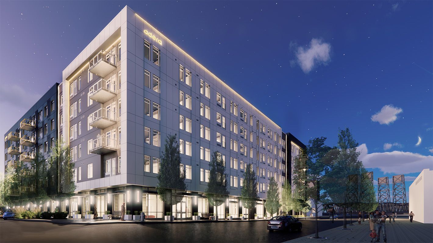 A digital render of the Adera Apartments complex.