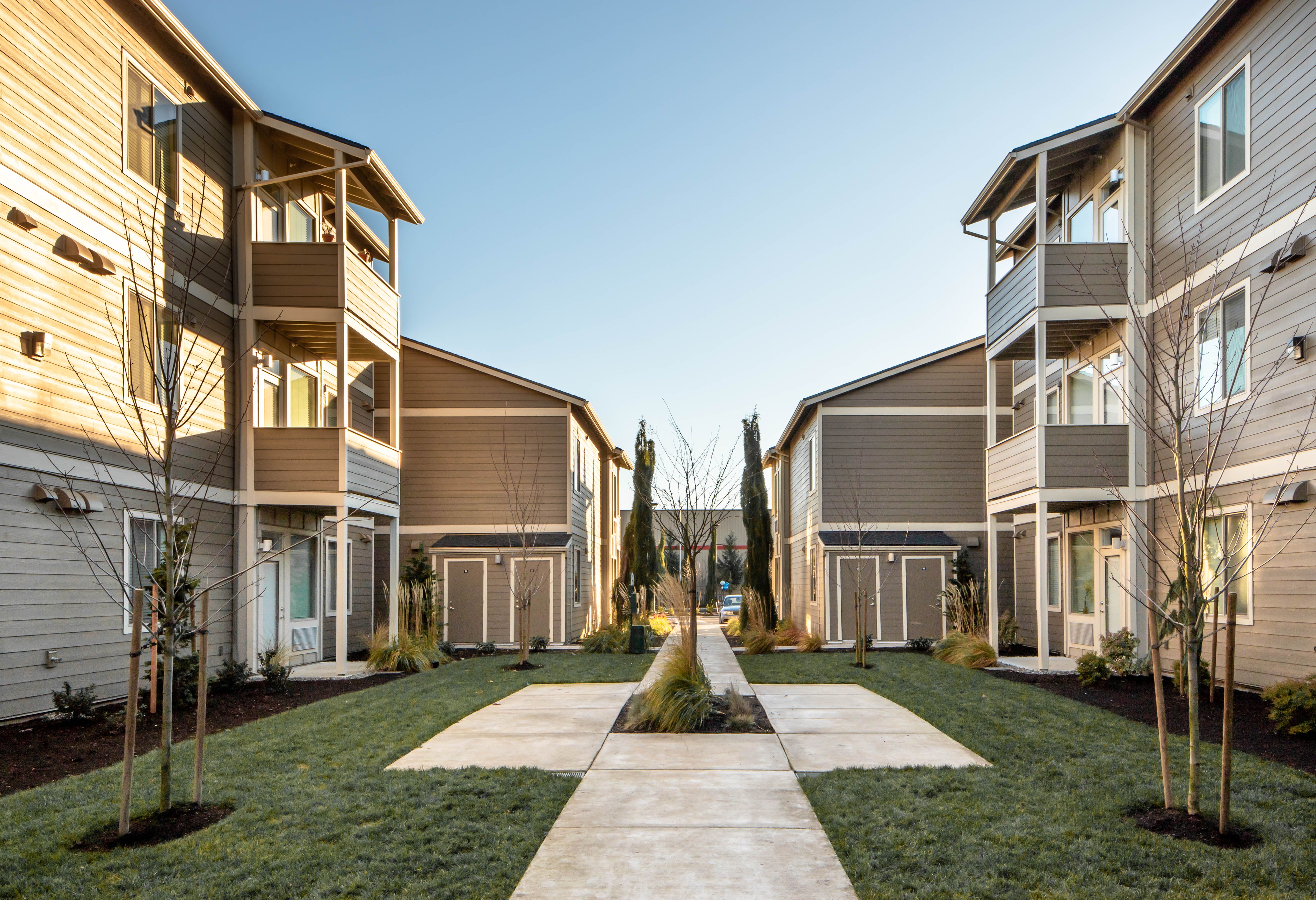 The front of a Trio Pointe Apartment Complex building unit. 