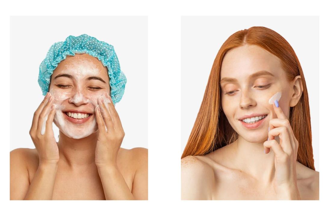 A woman scrubbing her face