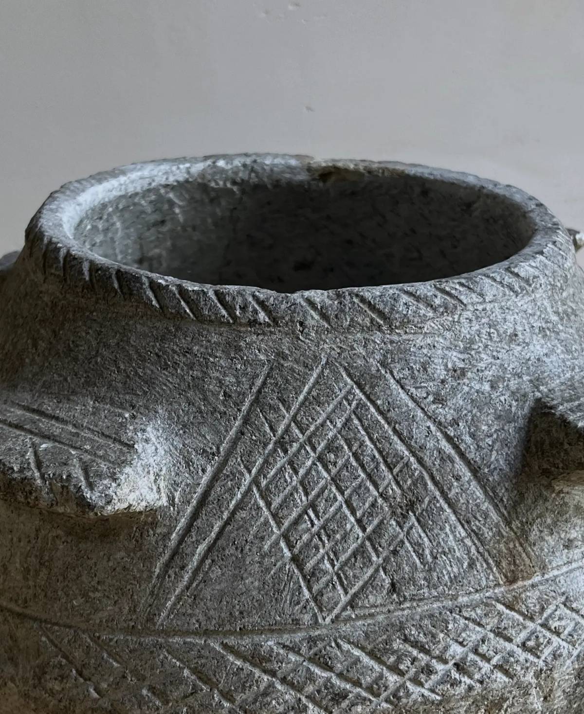 Stone carved pot, view 2