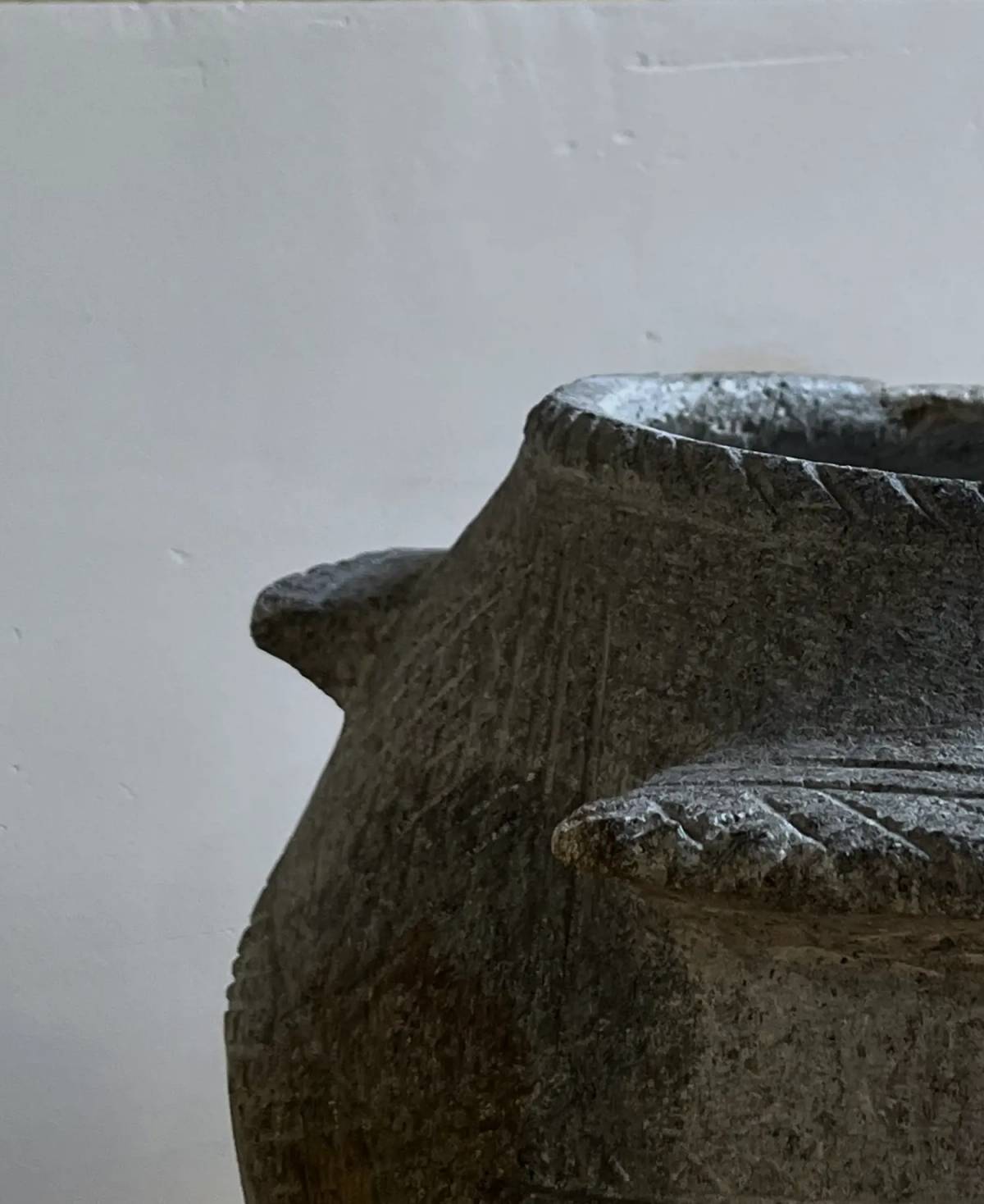 Stone carved pot, view 3