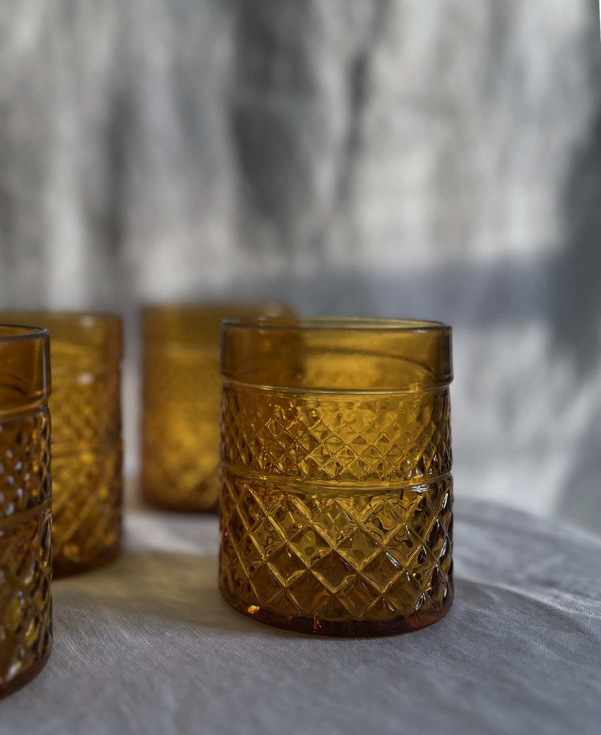 Chiseled amber glasses, view 2