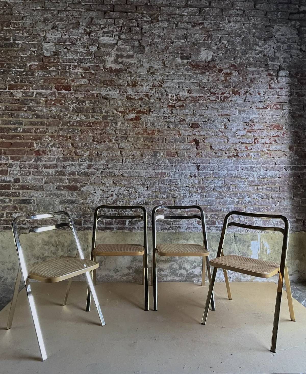 Giorgio Cattelan for Cidue brass modernist foldable chairs, view 2