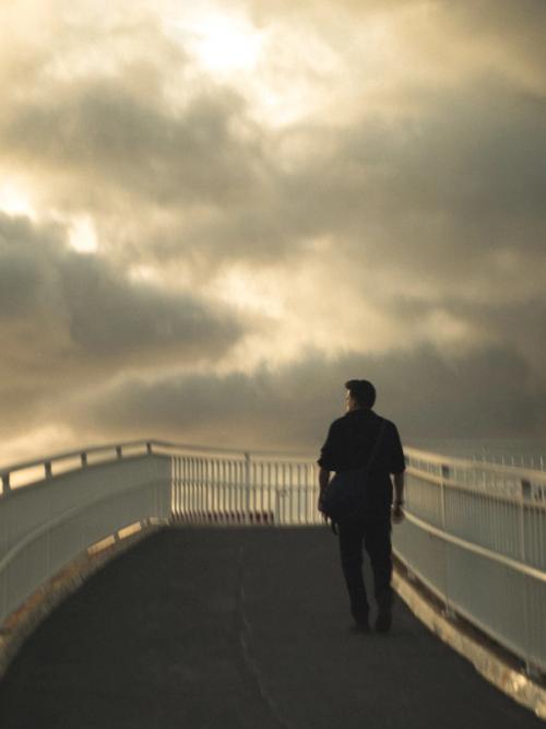 Person climbing a bridge