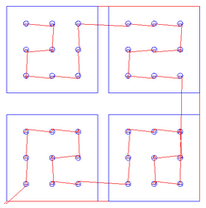 Merge By Part option unchecked: The Squares profiled after all the Circles have been pocketed.