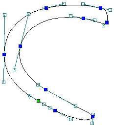 The same bezier spans in Node-edit mode