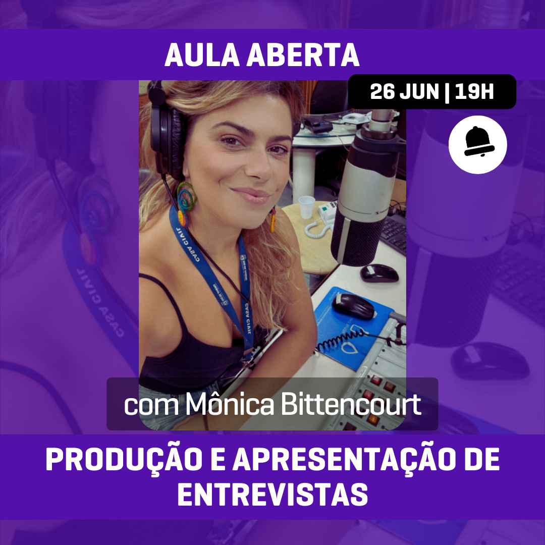 Apresentadora Mônica Bittencourt demonstrando técnicas de entrevista.