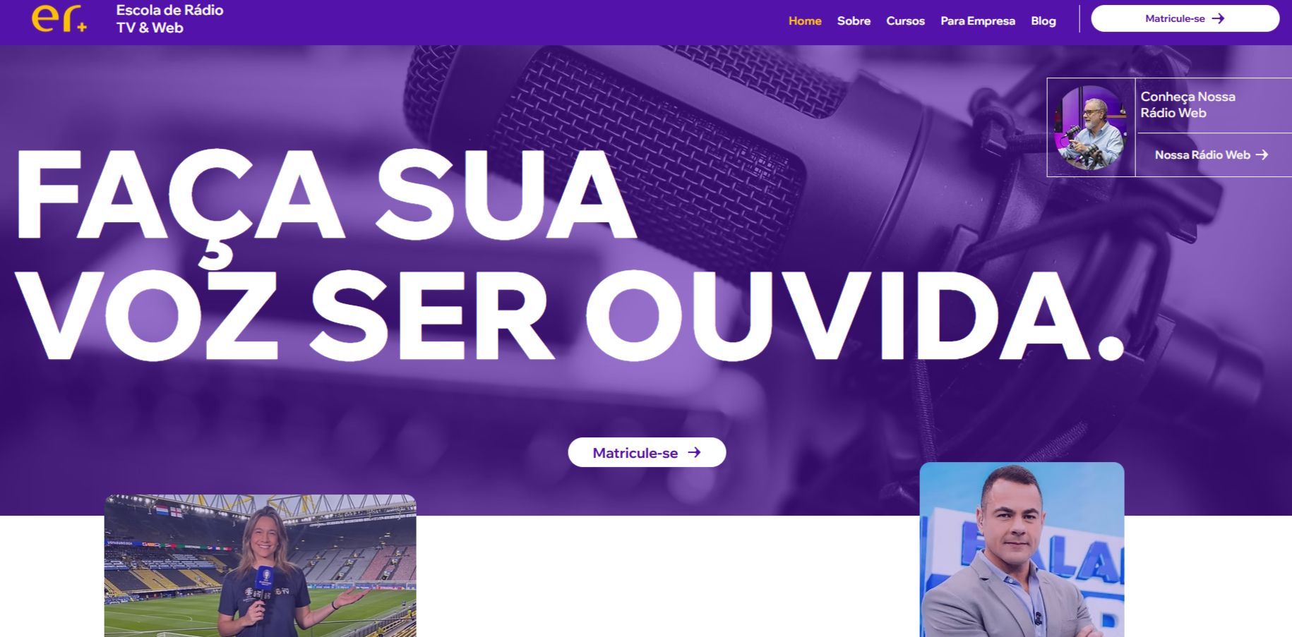Interface do novo website com cursos destacados e navegação intuitiva.