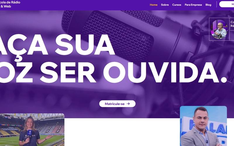 Interface do novo website com cursos destacados e navegação intuitiva.